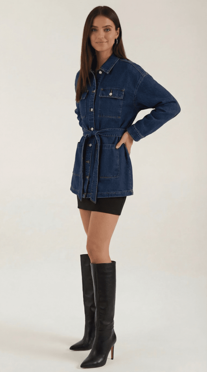 Women's Denim Jacket with Waist Belt
