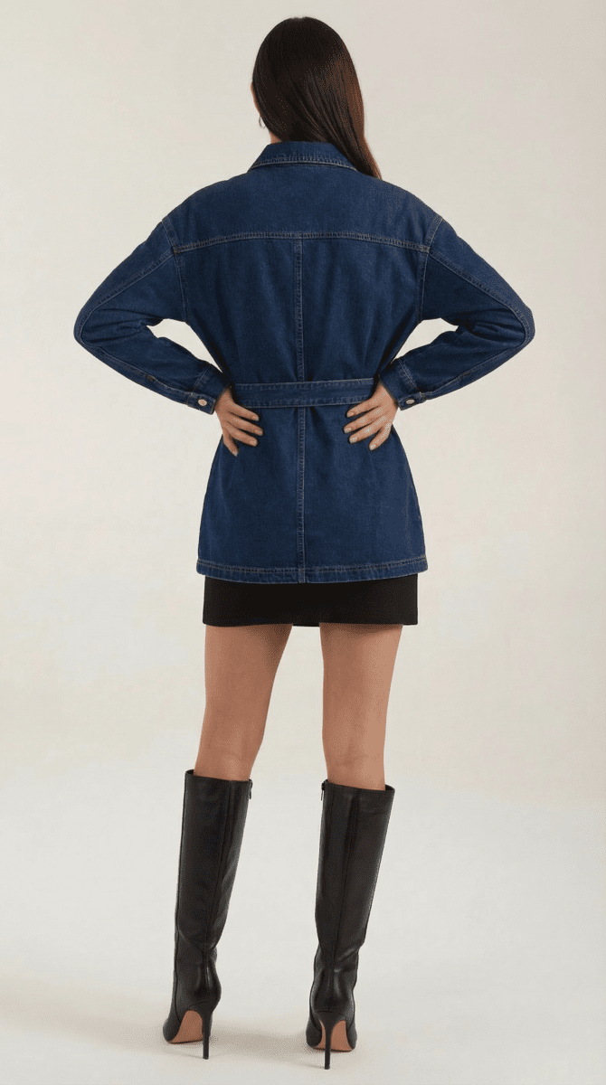 Women's Denim Jacket with Waist Belt