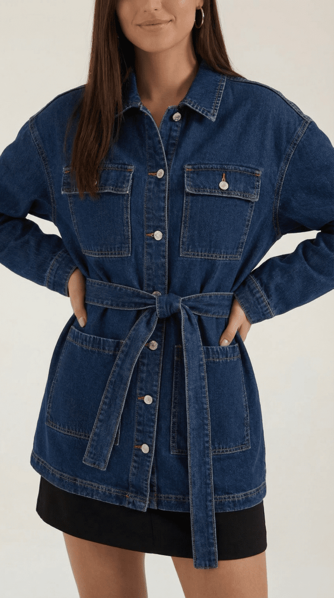 Women's Denim Jacket with Waist Belt