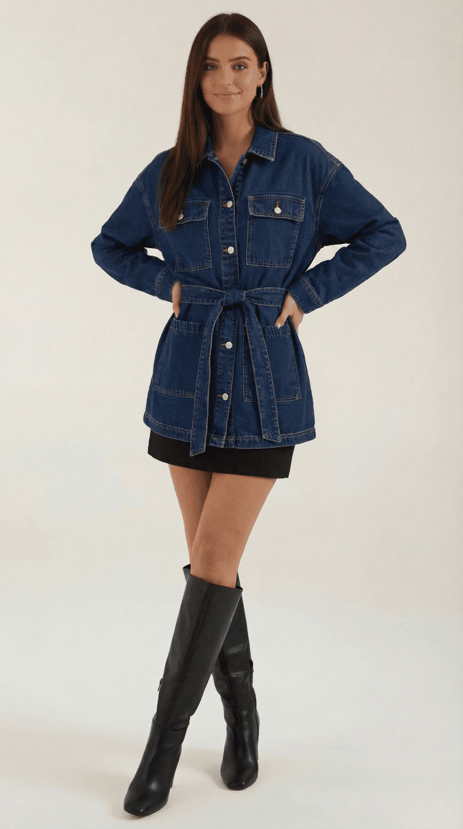 Women's Denim Jacket with Waist Belt