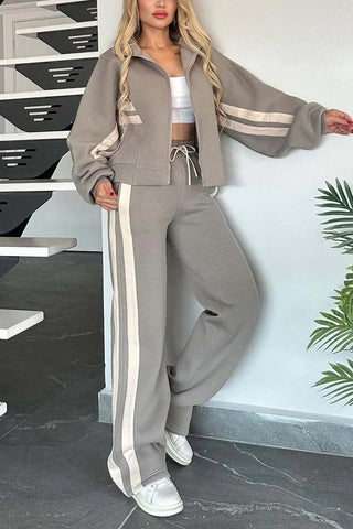 Damen Jogginganzug mit Streifen Zweiteilig - Cecile LavelleGrau