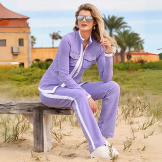 Damen Jogginganzug Set mit Reißverschlussjacke - Cecile LavelleLila