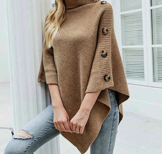 Damen Knopf Poncho Herbst - Cecile LavelleRot