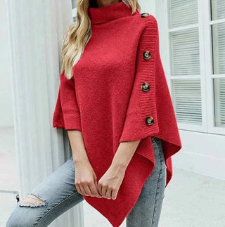 Damen Knopf Poncho Herbst - Cecile LavelleRot