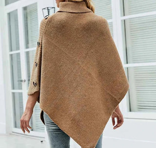 Damen Knopf Poncho Herbst - Cecile LavelleRot