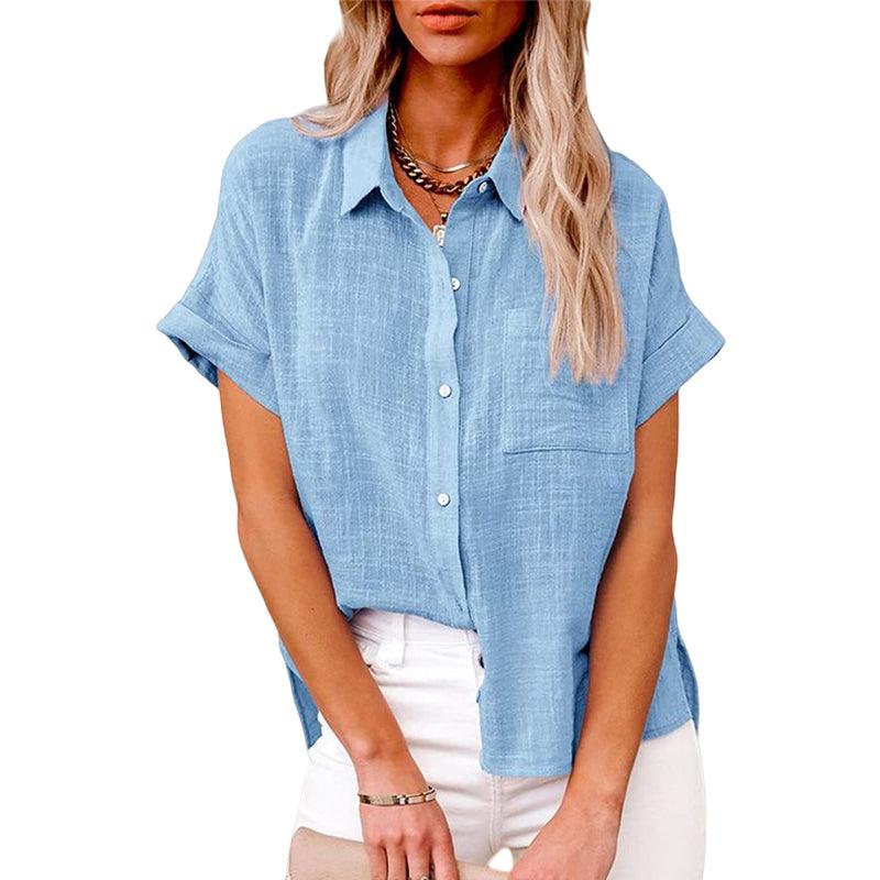 Women's short-sleeve blouse, loose fit with buttons
