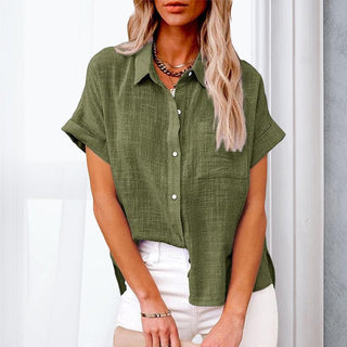 Damen Kurzarm Bluse locker mit Knöpfen - Cecile LavelleGrün