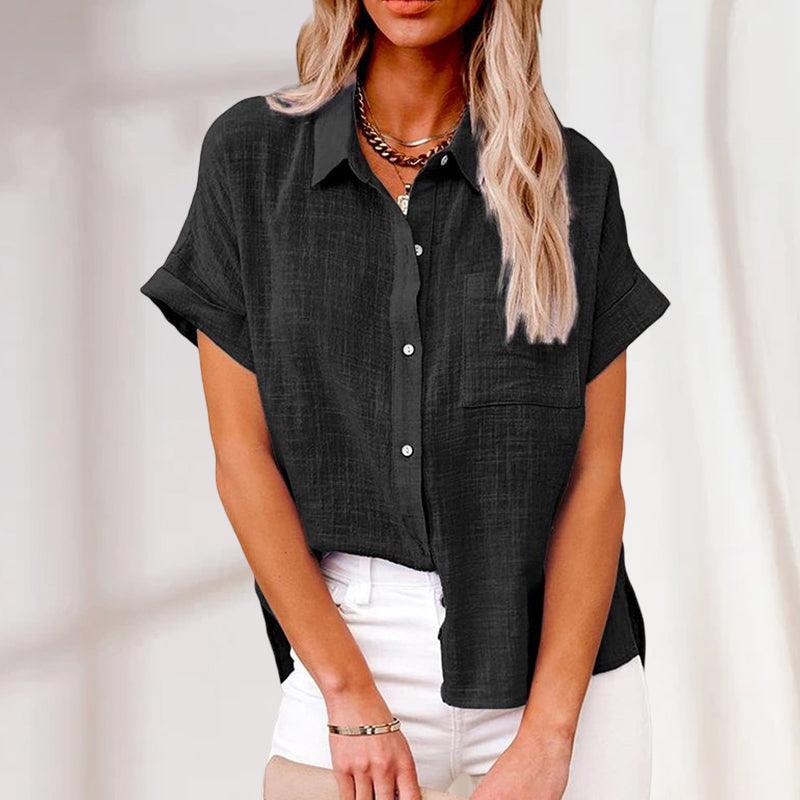 Women's short-sleeve blouse, loose fit with buttons