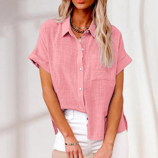 Damen Kurzarm Bluse locker mit Knöpfen - Cecile LavelleRosa