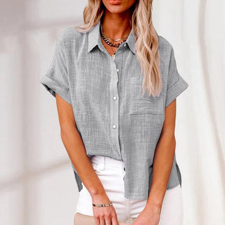 Damen Kurzarm Bluse locker mit Knöpfen - Cecile LavelleGrau