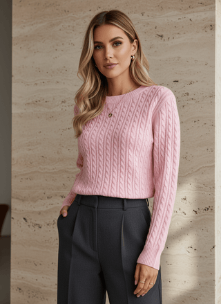 Damen Pullover Herbst Strick - Cecile LavelleRosa - Weiß