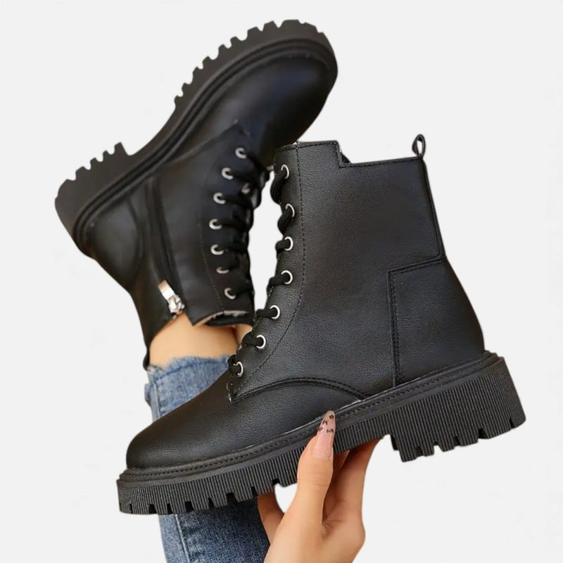 Women's Lace-Up Ankle Boots with Tread Sole Modern
