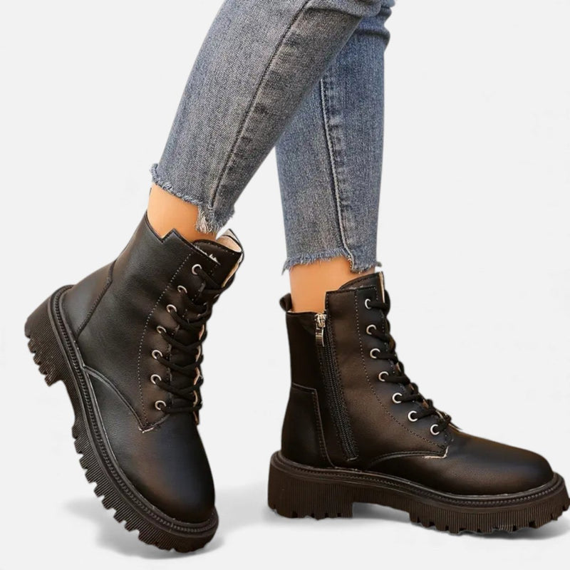 Women's Lace-Up Ankle Boots with Tread Sole Modern