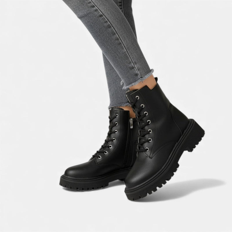 Women's Lace-Up Ankle Boots with Tread Sole Modern