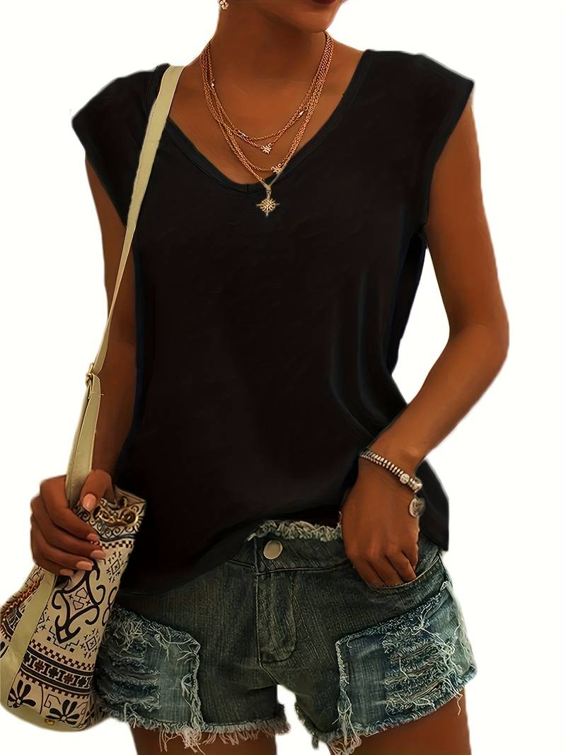 Women's summer sleeveless top with V-neck