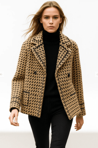 Damen Strick Jacke Hahnentritt - Cecile LavelleWeiß