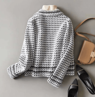 Damen Strick Jacke Hahnentritt - Cecile LavelleWeiß