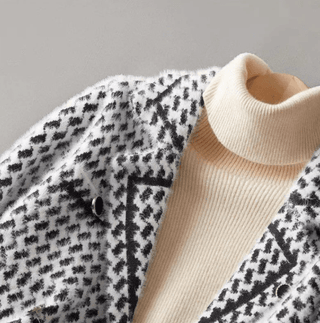 Damen Strick Jacke Hahnentritt - Cecile LavelleWeiß