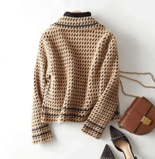 Damen Strick Jacke Hahnentritt - Cecile LavelleWeiß