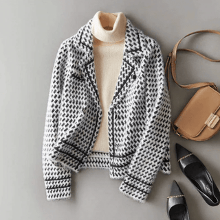 Damen Strick Jacke Hahnentritt - Cecile LavelleWeiß
