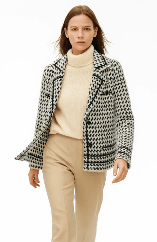 Damen Strick Jacke Hahnentritt - Cecile LavelleWeiß