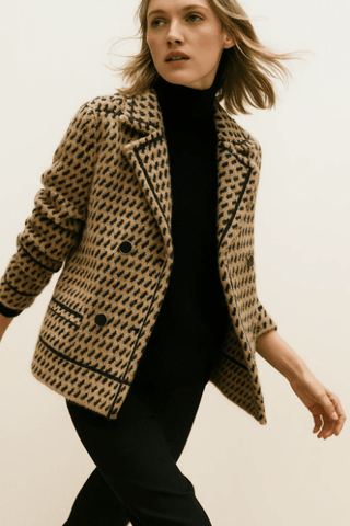 Damen Strick Jacke Hahnentritt - Cecile LavelleBeige