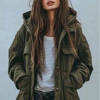 Damen Winterjacke mit Kapuze Grün