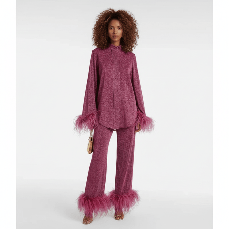 Women's Two-Piece with Pants and Feather Details