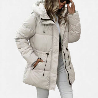 Daunenmantel Damen Lang Mit Kapuze in Khaki
