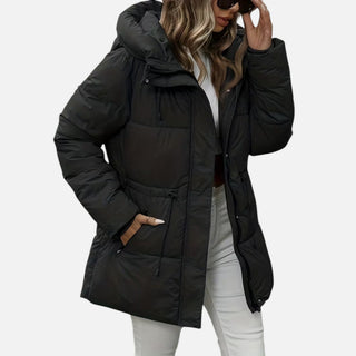 Daunenmantel Damen Lang Mit Kapuze in Schwarz