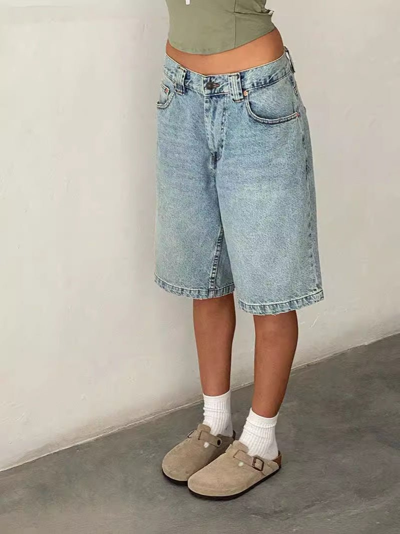 Denim Jorts Women High Waist Knee-Length