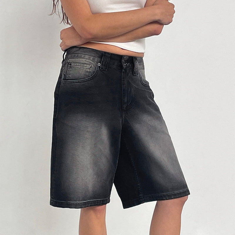 Denim Jorts Women High Waist Knee-Length