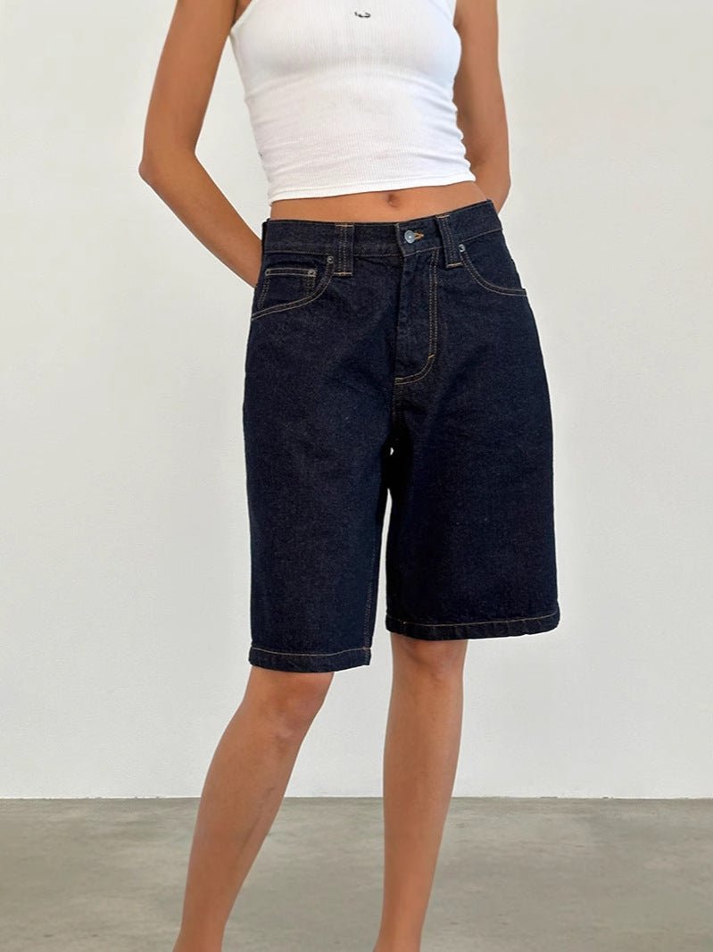 Denim Jorts Women High Waist Knee-Length