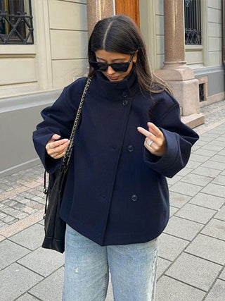 Doppelreihiger Kurzmantel Damen - Cecile LavelleDunkelblau