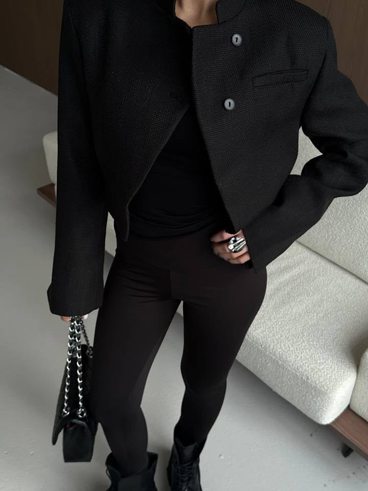 Elegant women's short jacket with stand-up collar