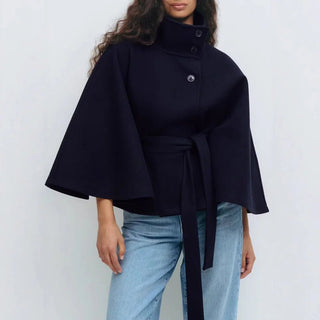 Eleganter Cape - Mantel mit Gürtel - Cecile LavelleSchwarz