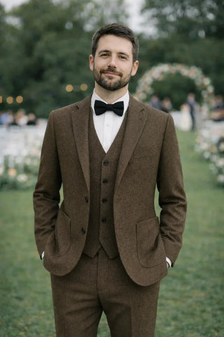 Eleganter Dreiteiliger Anzug Für Hochzeit Und Gala - Cecile LavelleKaffee