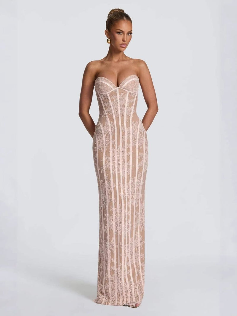 Elegant corset maxi dress, figure-hugging
