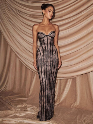 Elegantes Corsagen Maxikleid Figurbetont - Cecile LavelleSchwarz