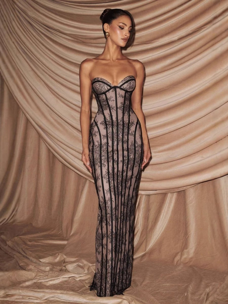 Elegant corset maxi dress, figure-hugging