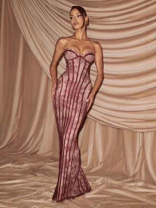 Elegantes Corsagen Maxikleid Figurbetont - Cecile LavelleBordeaux