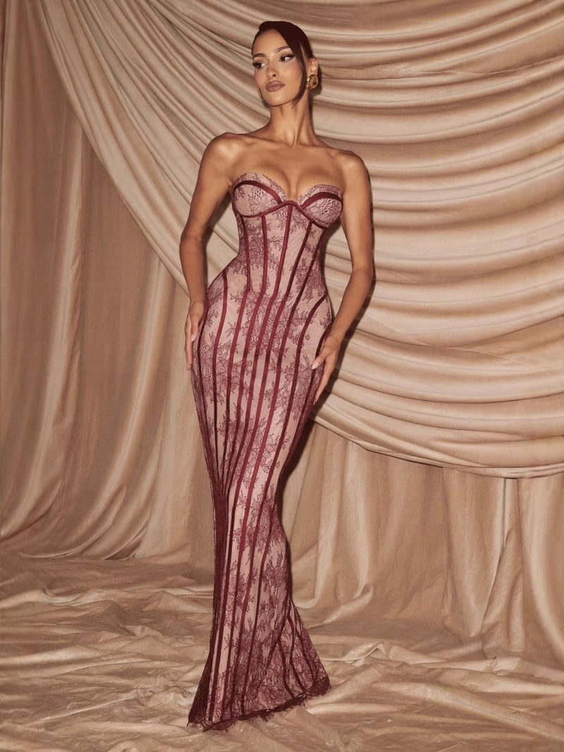Elegant corset maxi dress, figure-hugging