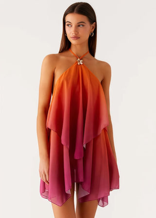 Elegantes Halterneck Cocktailkleid mit Farbverlauf - Cecile LavelleOrange