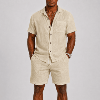 Elegantes Herren Sommer Set Mit Kurzarm Hemd - Cecile LavelleBeige