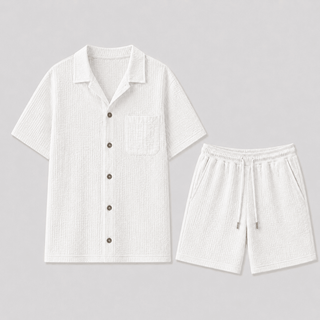Elegantes Herren Sommer Set Mit Kurzarm Hemd - Cecile LavelleWeiß