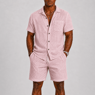 Elegantes Herren Sommer Set Mit Kurzarm Hemd - Cecile LavelleRosa