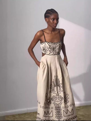 Elegantes Maxi Kleid mit Spaghetti Trägern - Cecile LavelleCremeweiß
