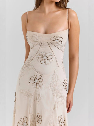 Elegantes Maxi Kleid mit Spaghetti Trägern - Cecile LavelleWeiß