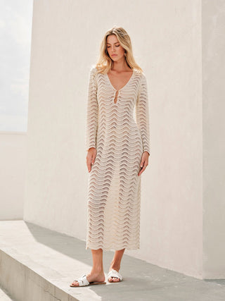 Elegantes Sommer Maxi Kleid In Häkeloptik - Cecile LavelleBeige