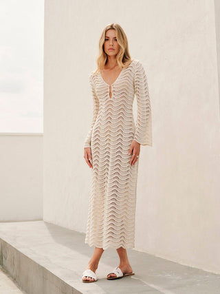 Elegantes Sommer Maxi Kleid In Häkeloptik - Cecile LavelleBeige